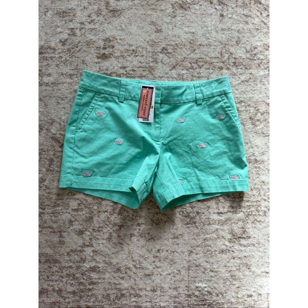 NWT Vineyard Vines Girls' Marina Embroidered Whale Boulevard Shorts Teal Size 14